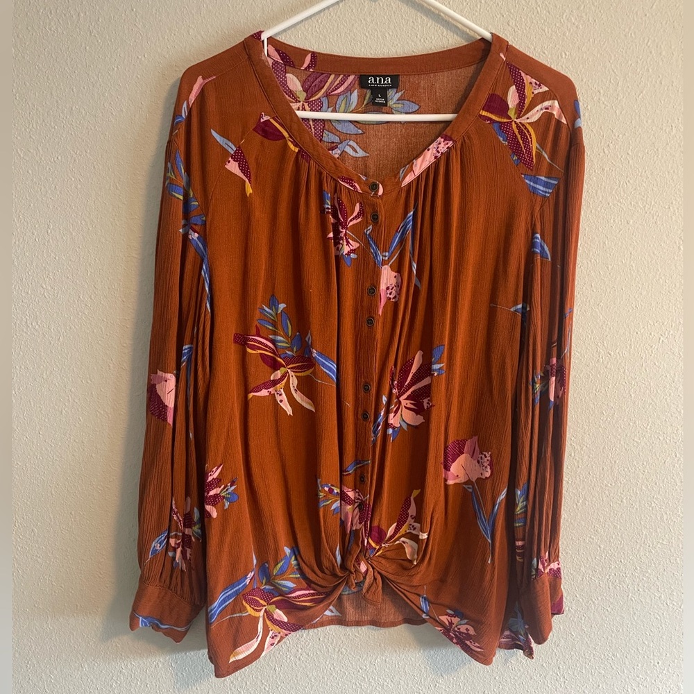 Womens Ana Blouse Long Sleeve Size Large - Floral
